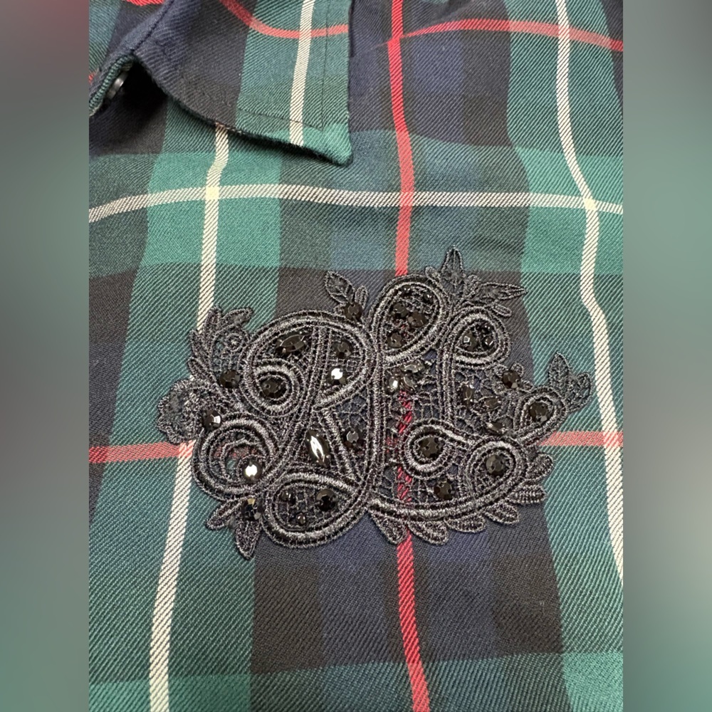 Lauren Ralph Lauren Women’s Plaid Button Up Top Sz 1X Black Green Preppy Country - Picture 8 of 12